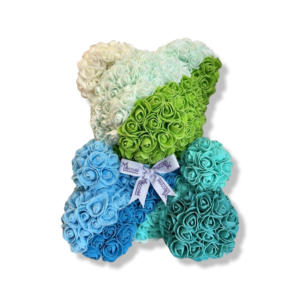 Green & Blue Candy Stripe Rose Teddy Bear