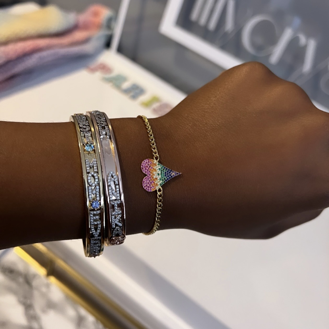 rainbow ombré pave heart bracelet (medium) - Image 3