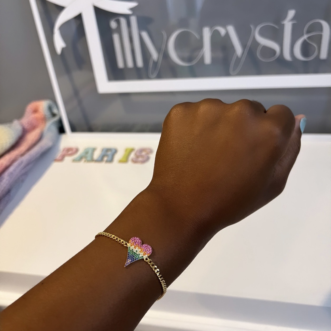 rainbow ombré pave heart bracelet (medium) - Image 4